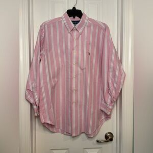 Ralph Lauren Classic Shirt Mens 17 32/33 Pink Stripe Button Oxford Flesh Pony